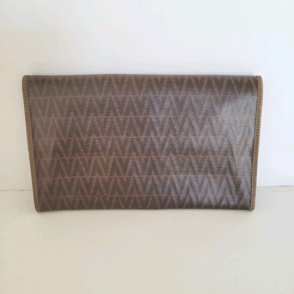 Valentino Vintage Bifold Logo Brown Wallet Large Vintage Envelope Italian Retro - Picture 2 of 12